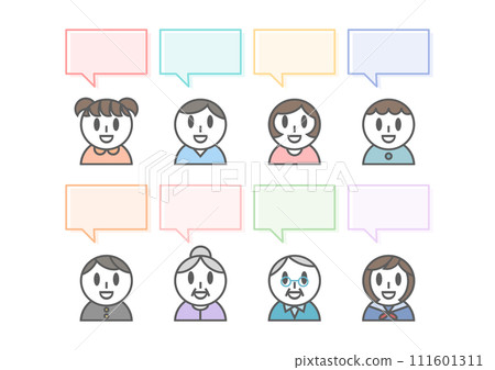 一個微笑的家庭和講話泡泡的插圖 111601311