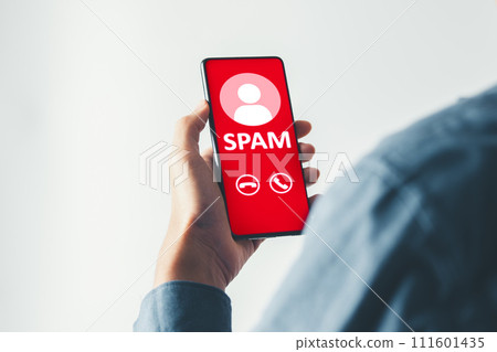 Businessman got spam alert. emergency system hacked alert. scam and cyber security concept. 111601435