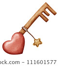 A cute heart shape key with star in watercolor style 111601577
