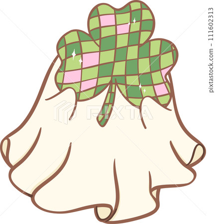 Groovy Retro St. Patrick Ghost, Cute Kawaii Hand Drawing Groovy Retro St. Patrick Ghost, Cute Kawaii Hand Drawing 111602313