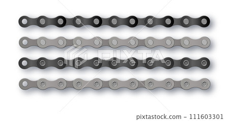 Bike chain. Bicycle Cartoon silhouette for bike chain on bicycle. Cycling line pattern. Motorcycle chain symbol. Chain machine sign. Vector 111603301