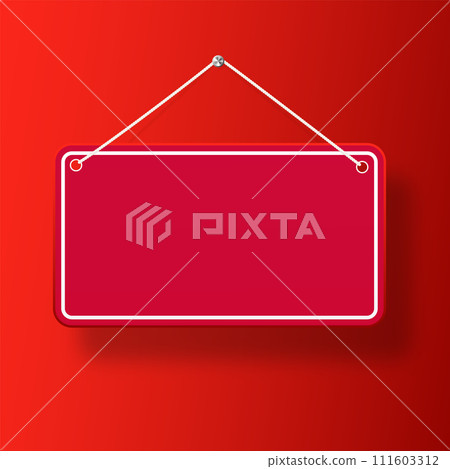 Red shop door signs hanging isolated . Empty or blank sign for store, restaurant or cafe. Vector Red shop door signs hanging isolated . Empty or blank sign for store, restaurant or cafe. Vector 111603312