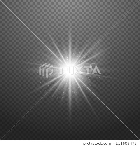 Light effect on a transparent background. A sparkling white glare, a twinkling star 111603475