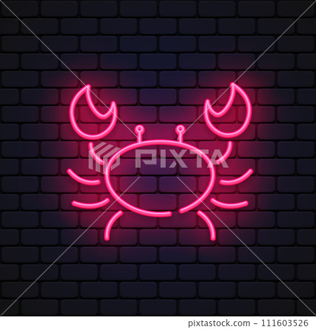 Crab neon icon for print design. 111603526