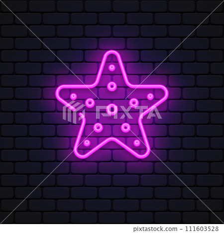 Starfish neon icon in line art style on black background. Starfish neon icon in line art style on black background. 111603528