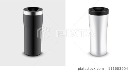 Thermo mug mockup coffee thermal travel cup bottle. Thermo mug container vector design 111603904