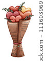 A cute and sweet heart bouquet for lover with leaf in watercolor style 111603969