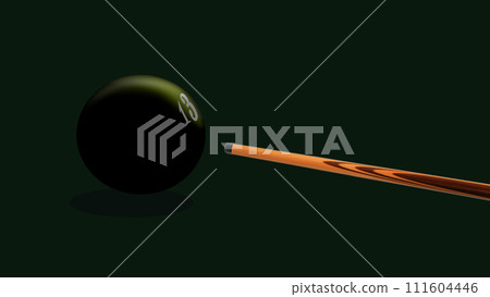 Black ball with number 13. Attributes for playing billiards, ball and cue. Black ball with number 13. Attributes for playing billiards, ball and cue. 111604446