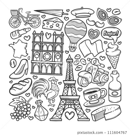 France Hand Drawn Doodle Coloring 111604767
