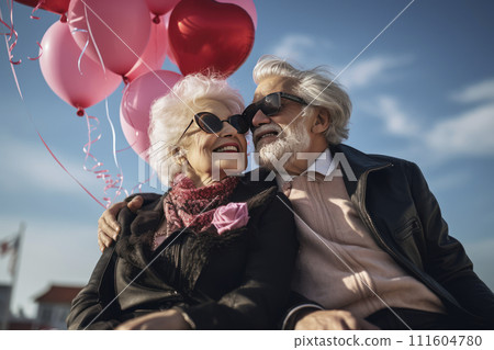 Portrait of romantic senior family. couple mature people with gray hair in casual clothes. 111604780