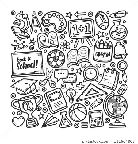 School Hand Drawn Doodle Coloring 111604805