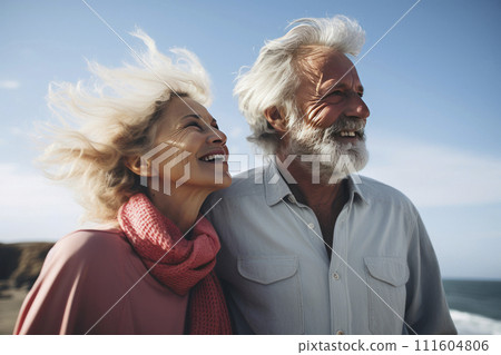 Portrait of romantic senior family. couple of happy mature people with gray hair in casual clothes. Portrait of romantic senior family. couple of happy mature people with gray hair in casual clothes. 111604806