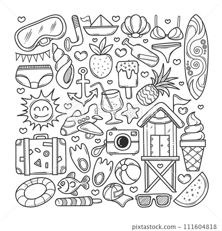 Summer Icons Hand Drawn Doodle Coloring Summer Icons Hand Drawn Doodle Coloring 111604818