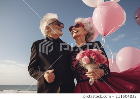 Portrait of romantic senior family. couple smiling mature people with gray hair in casual clothes. Portrait of romantic senior family. couple smiling mature people with gray hair in casual clothes. 111604832