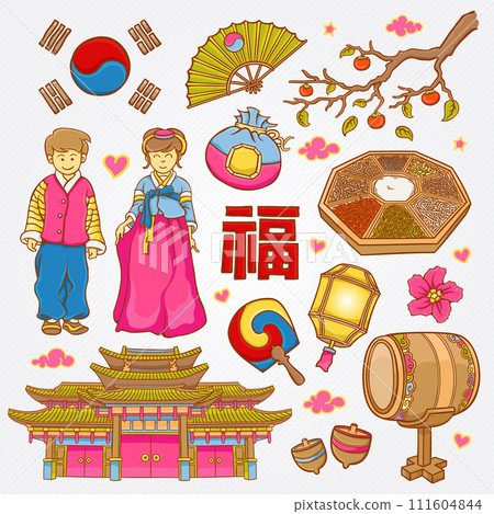 Korean nature and culture icons doodle set vector illustration Korean nature and culture icons doodle set vector illustration 111604844