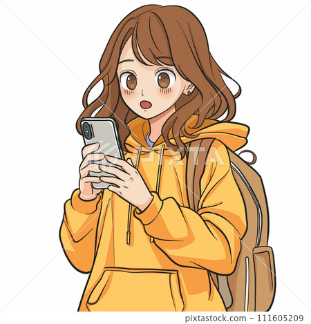 A woman looking at a smartphone 111605209