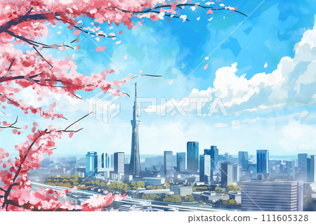 Tokyo cityscape/watercolor painting/sky tree Tokyo cityscape/watercolor painting/sky tree 111605328