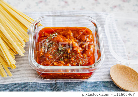 Meat sauce in a storage container Meat sauce in a storage container 111605467