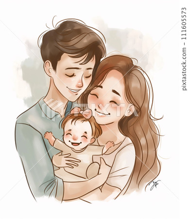 家庭形像水彩畫 111605573