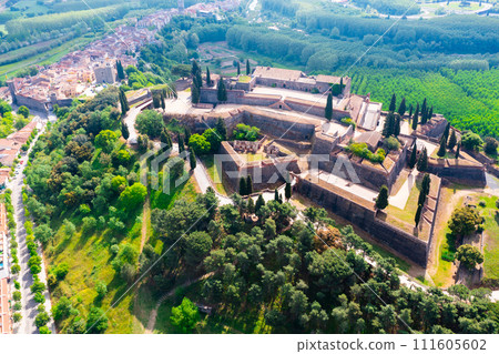 Top view of medieval castle of Hostalric. Spain Top view of medieval castle of Hostalric. Spain 111605602