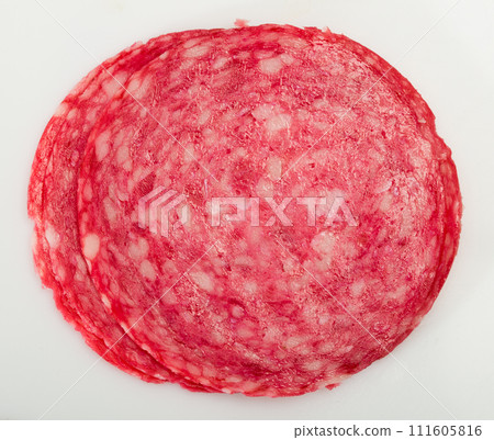 Smoked salami sausage slices Smoked salami sausage slices 111605816