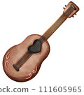 Cute brown guitar with heart shape in watercolor style 111605965
