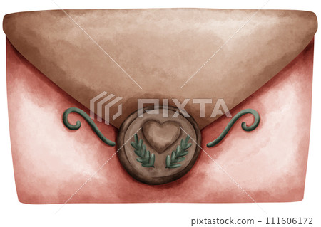 A cute love letter envelope with wax seal in watercolor style 111606172