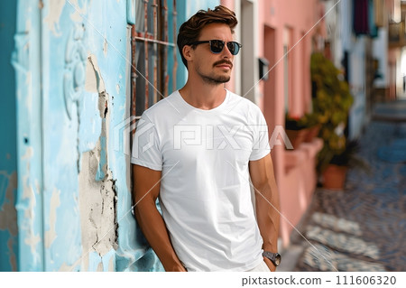Men's White Short Sleeve Round Neck T-Shirt Mockup It is a useful tool for clothing designers to help visualize T-shirts before actual production Save time and money and makes it easier to decide. Men's White Short Sleeve Round Neck T-Shirt Mockup It is a useful tool for clothing designers to help visualize T-shirts before actual production Save time and money and makes it easier to decide. 111606320