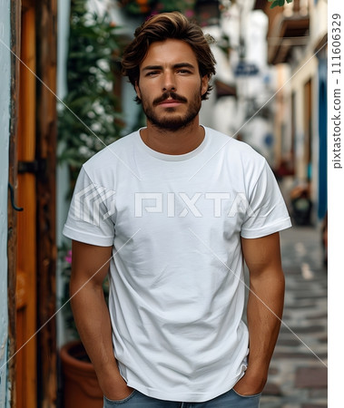 Men's White Short Sleeve Round Neck T-Shirt Mockup It is a useful tool for clothing designers to help visualize T-shirts before actual production Save time and money and makes it easier to decide. Men's White Short Sleeve Round Neck T-Shirt Mockup It is a useful tool for clothing designers to help visualize T-shirts before actual production Save time and money and makes it easier to decide. 111606329