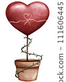 A cute heart shape tree with ivy leaf in watercolor style 111606445