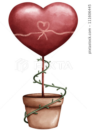 A cute heart shape tree with ivy leaf in watercolor style 111606445