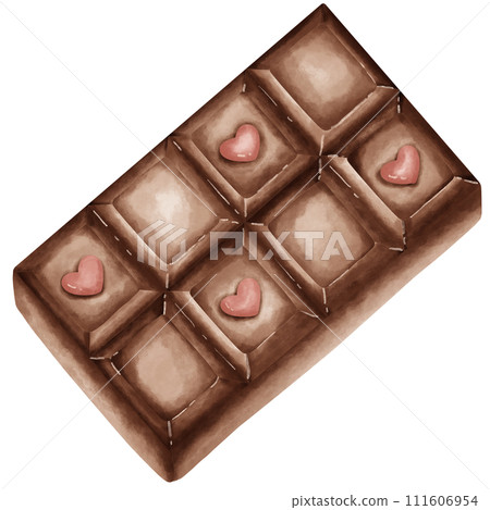 A piece of cute unwrap chocolate bar with heart shape in watercolor style A piece of cute unwrap chocolate bar with heart shape in watercolor style 111606954