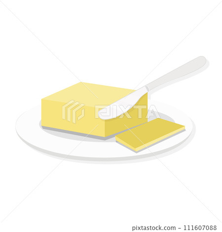 Butter on a white plate cartoon illustration 111607088