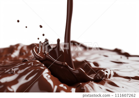 AI-generated content. A Splash Of Chocolate Is Being Poured Into A Bowl 111607262