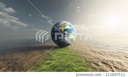 AI-generated content. A Globe Is Sitting On Top Of A Rock In The Middle Of A Desert 111607511