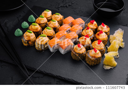 Japanese sushi big set on top view 111607743