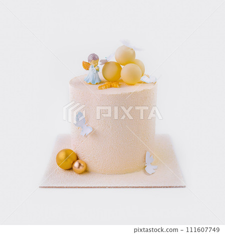 baby cake with angel isolated on white 111607749