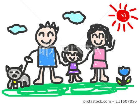 Cute illustration of a child's family and pets 111607850