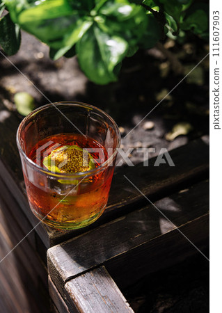Alcoholic Negroni Cocktail top view 111607903