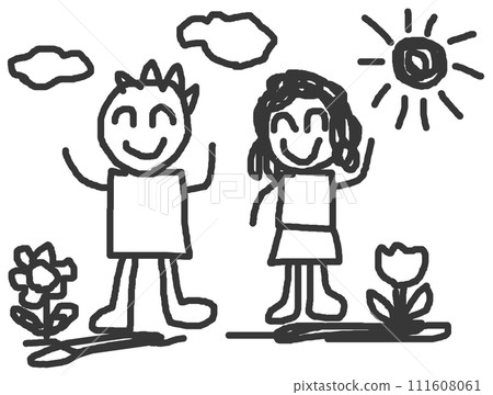 一個孩子熟練地畫他的父親和母親的可愛插圖 一個孩子熟練地畫他的父親和母親的可愛插圖 111608061