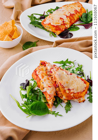 Vegetarian quesadilla with vegetables and cheese Vegetarian quesadilla with vegetables and cheese 111608067