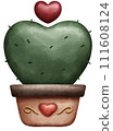 Cute heart shape cactus in pot in watercolor style 111608124