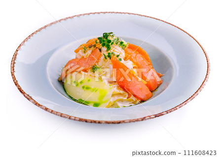 plate of pasta and smoked salmon plate of pasta and smoked salmon 111608423