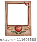 Cute heart shape photo camera frame for couple in valentines in watercolor style 111608588