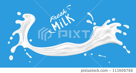 3d creamy white milk splash  on blue background vector illustration 111608788