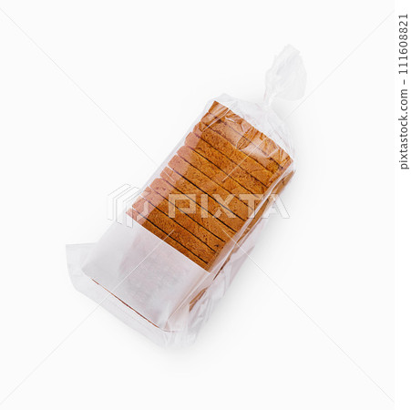 top view of white sliced toast bread on white 111608821