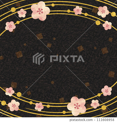 Plum blossom, ripples, gold leaf Japanese style frame background material 7 (square) 111608958