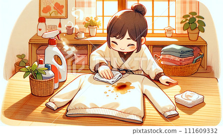 Woman removing stains from clothes 111609332