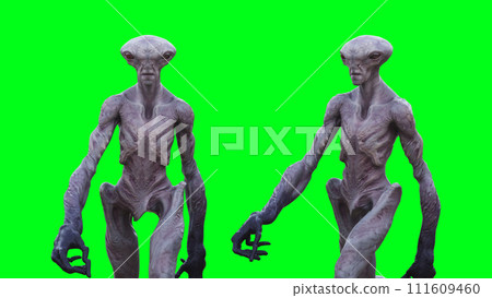 Scary Alien green screen isolate. 3d rendering. Scary Alien green screen isolate. 3d rendering. 111609460