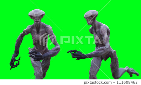 Scary Alien green screen isolate. 3d rendering. Scary Alien green screen isolate. 3d rendering. 111609462